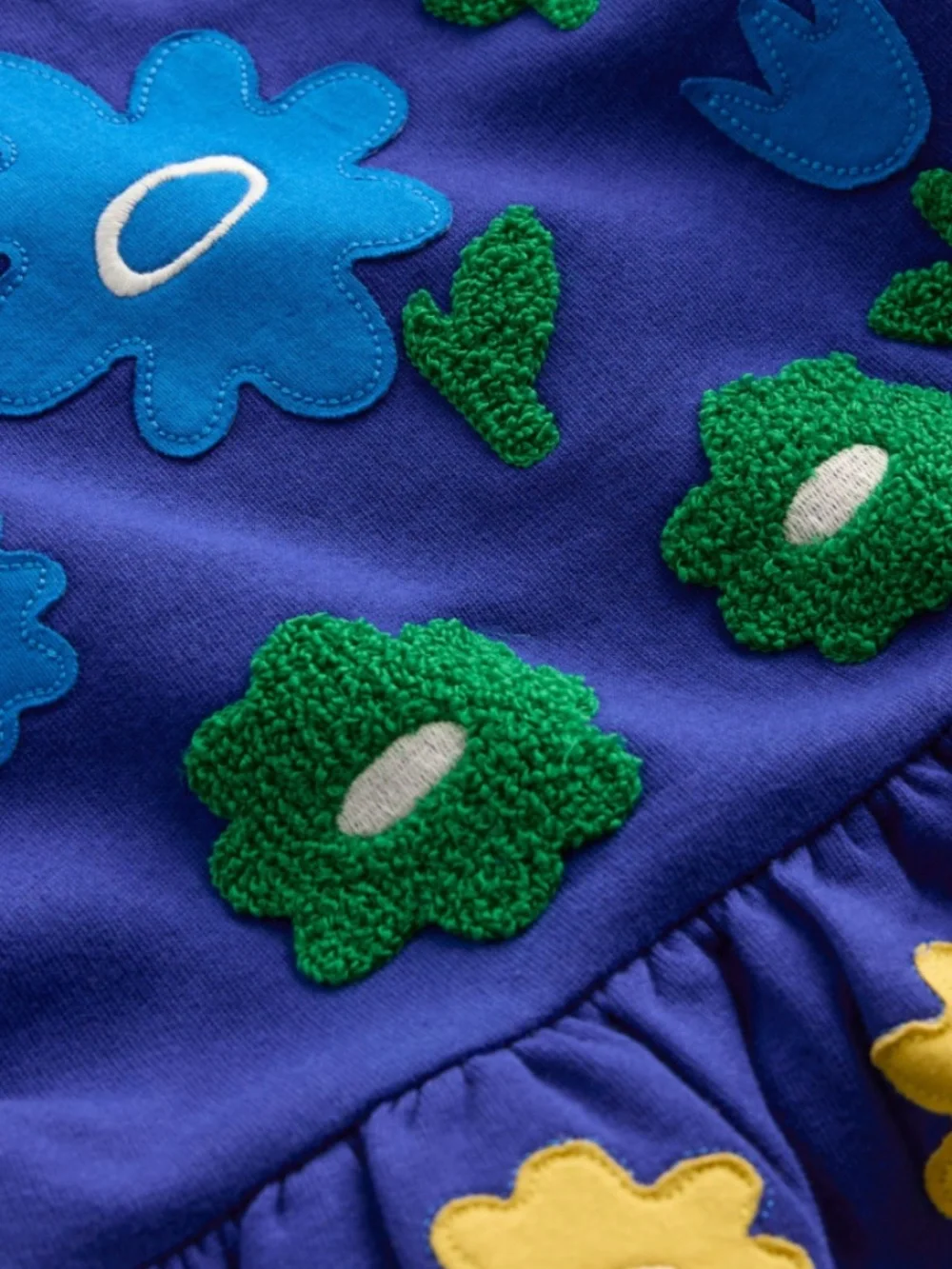 Mini Boden - Sapphire Blue Flowers Appliqué Sweatshirt Dress, Size 8-9y